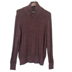 Weatherproof Vintage Mens Fisherman Toggle Shawl Neck Sweater Burgundy Size M